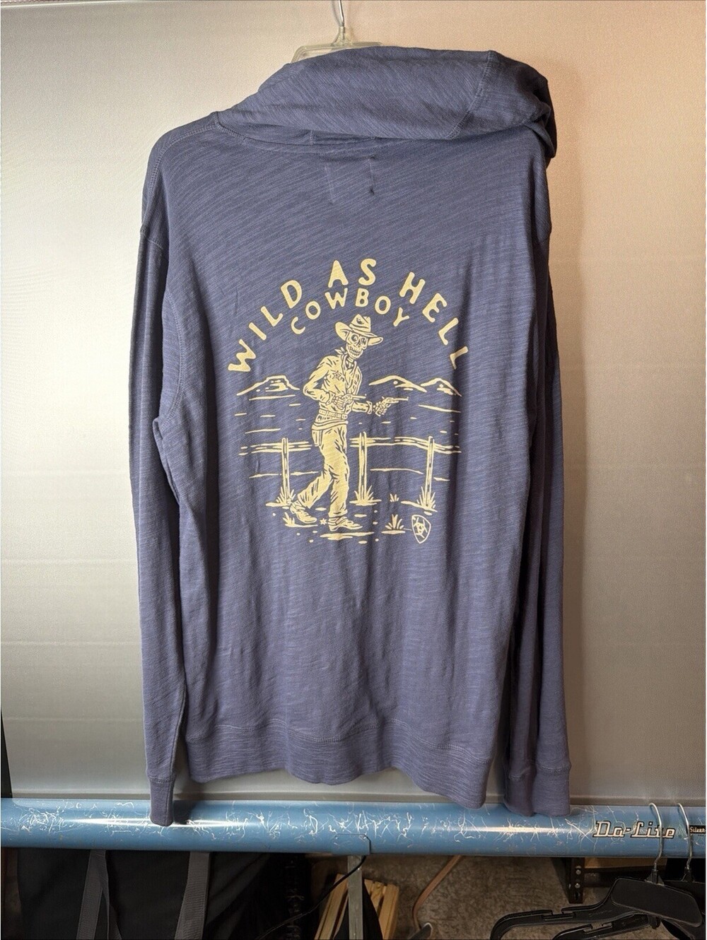 NWT Ariat Men's Lightweight Retro Hoodie Nightshadow Blue Cowboy Graphic Size L